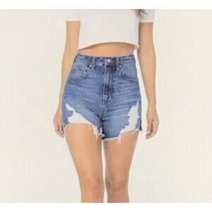 Celebrity Pink Womens 5/27 Jean Shorts Ultra Hi Rise The Rebel Waist 30 Distress